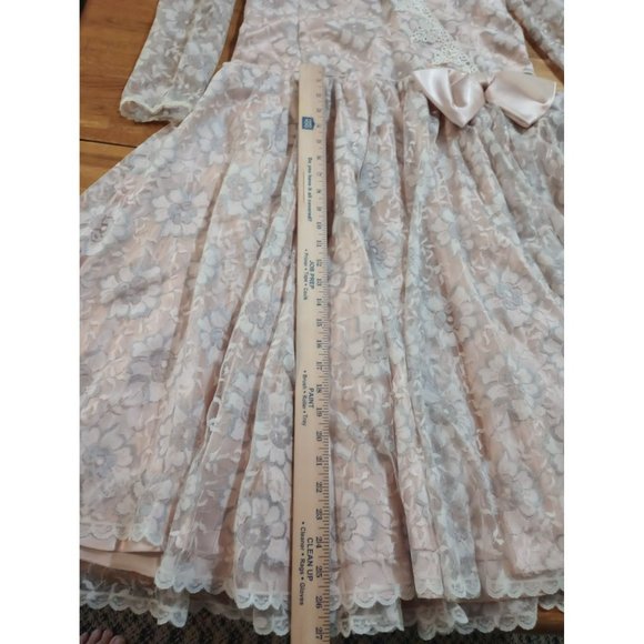 Vintage floral lace MIDI peach formal Denise wedding dress women's 12 - Picture 15 of 16